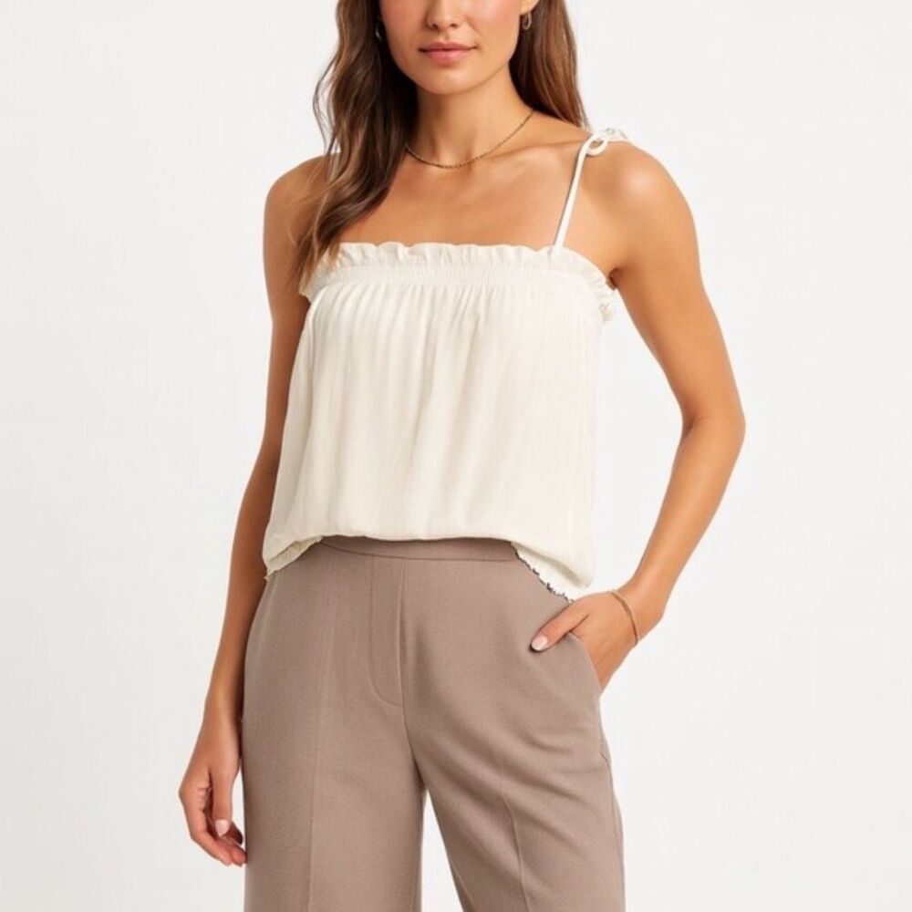Touche Ruffle Trim Women's Small Cream Summer Layering Lightweight Cami Top‎